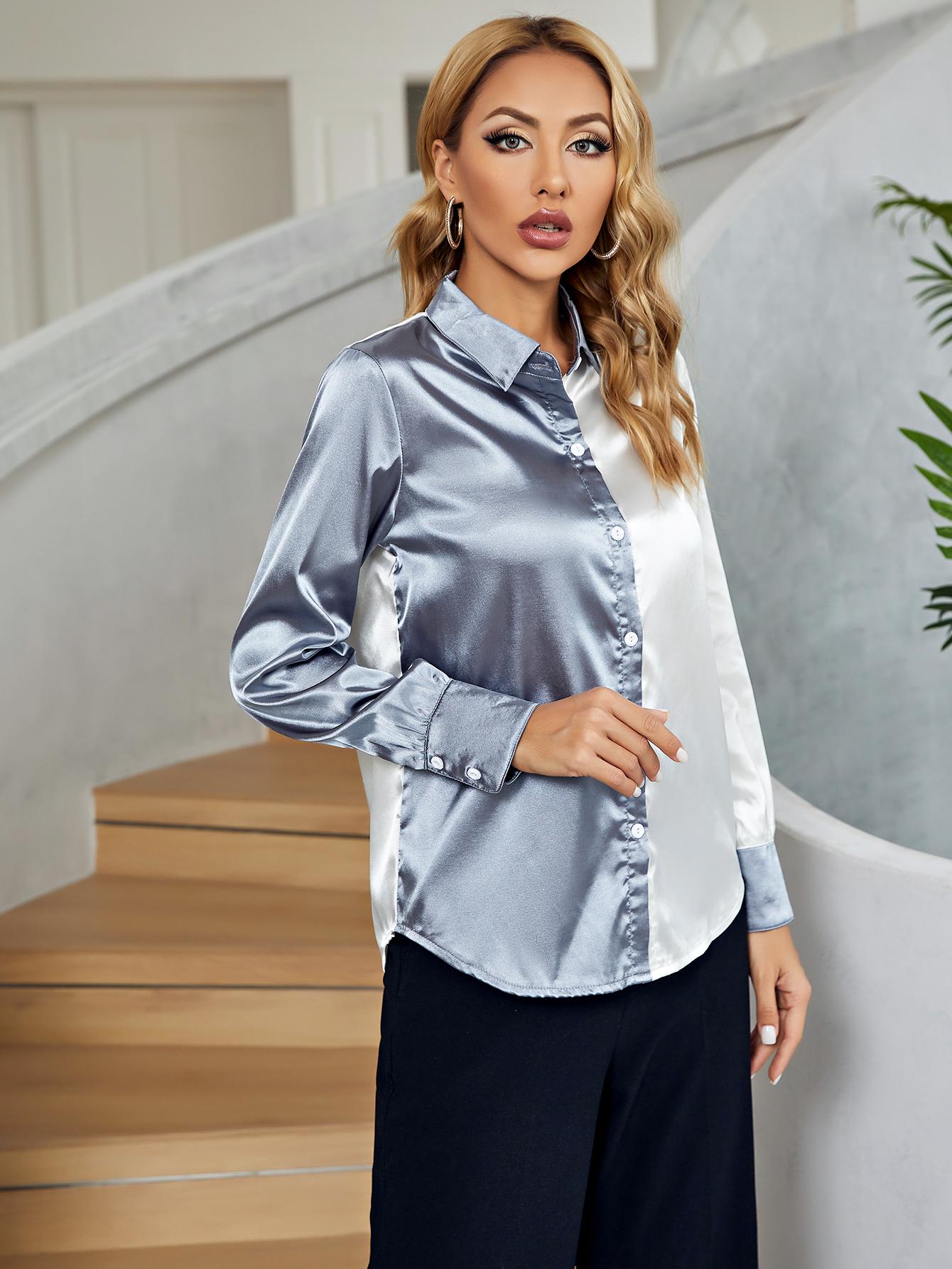 Two-Tone Long Sleeve Collared Shirt